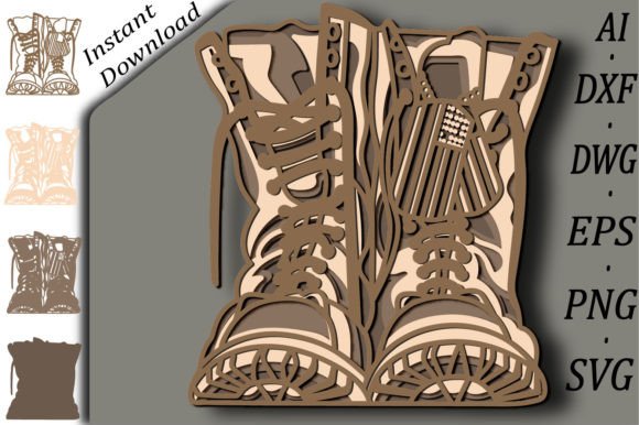 Army Boots Multilayer Svg Paper Cut