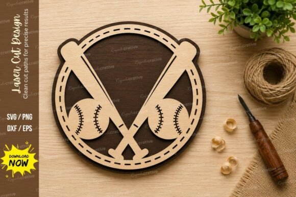 Baseball Bats Circle Laser Cut SVG Design