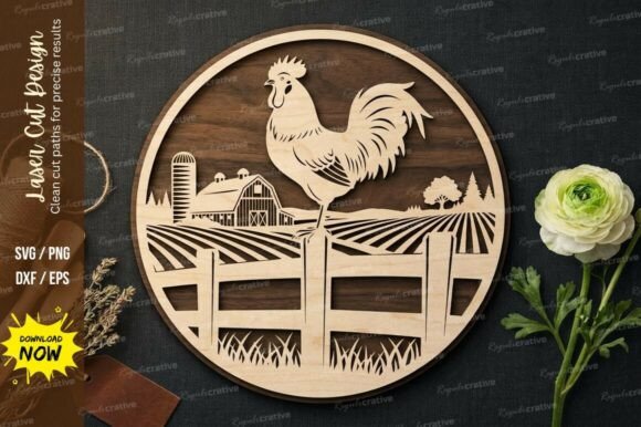 Bringing Country Charm to Life with a Rooster Farm Circle Laser Cut SVG