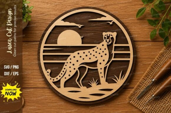 Cheetah Sunset SVG Wildlife Laser Cut