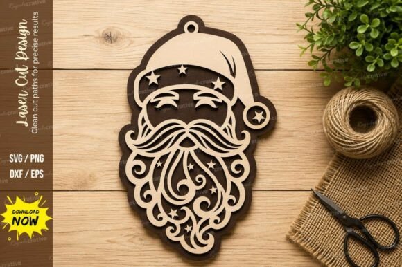 Decorative Santa Face Laser Cut SVG for Creative Projects