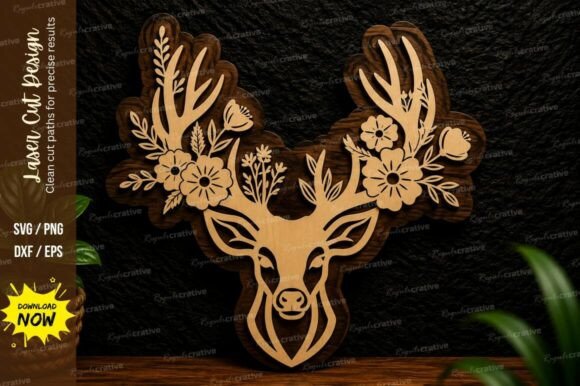 Floral Deer Head Laser Cut Svg Design: Elevating Modern Craftsmanship with Precision