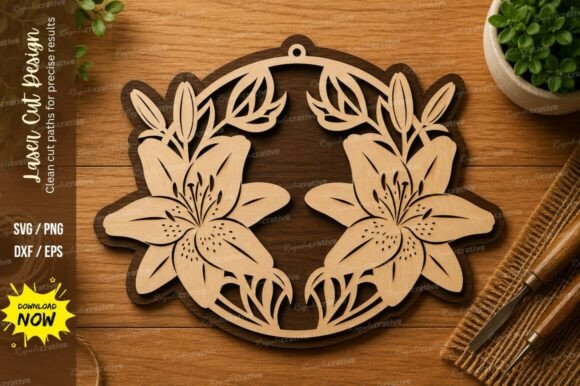 Floral Wreath SVG Lily Flower Laser: A Versatile Design for Precision Cutting