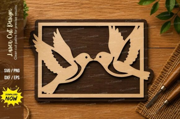 Love Birds Frame SVG Flying Bird Laser Cutting Design Files for Creative Projects