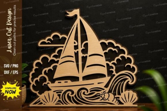 Mastering Nautical Laser Projects with the Sailing Boat Ocean Waves SVG Collection