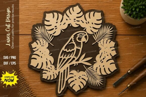 Parrot Tropical Wreath SVG Bird Laser: A Versatile Design for Precision Cutting