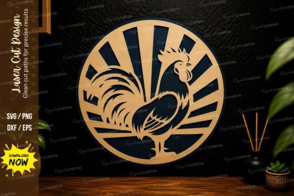 Rooster Sunrise Laser Cut SVG: Precision & Style