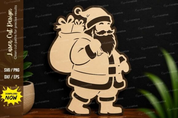 Santa Claus with Gift Laser Cut SVG for Holiday Projects
