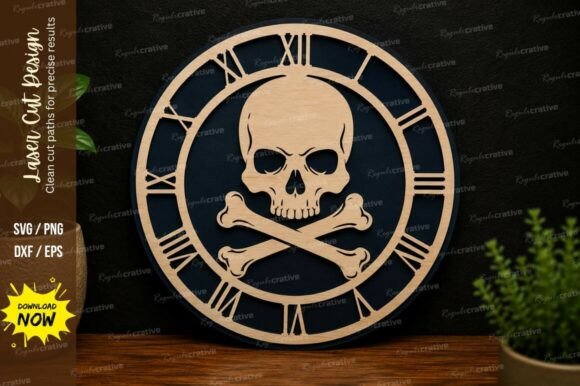 Skull Clock Design: Precision Laser Cut SVG File