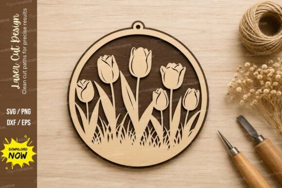 Tulip Flower Circle Laser Cut SVG Design